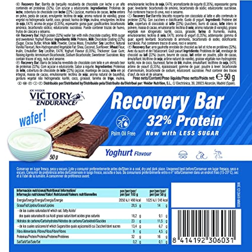 VICTORY ENDURANCE Recovery Bar Sabor Yogur. Barrita recuperadora con 32% de proteína (12x50 g) KgJRhic3