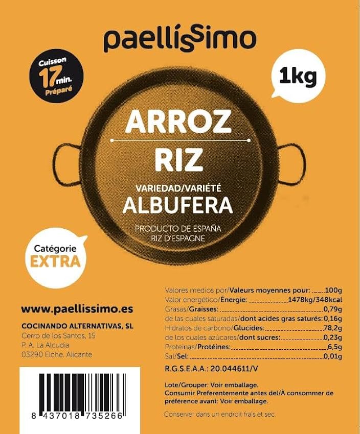 Paellissimo - Arroz Albufera Categoría Extra para Paella | Ideal para Arroz a Banda y Paella Valenciana (3 Paquetes de 1KG) JSyAfazL